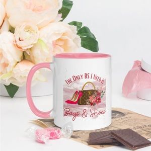 Custom PINK Graphic Drinkware “The Only BS I Need Is Bags & Shoes” mug